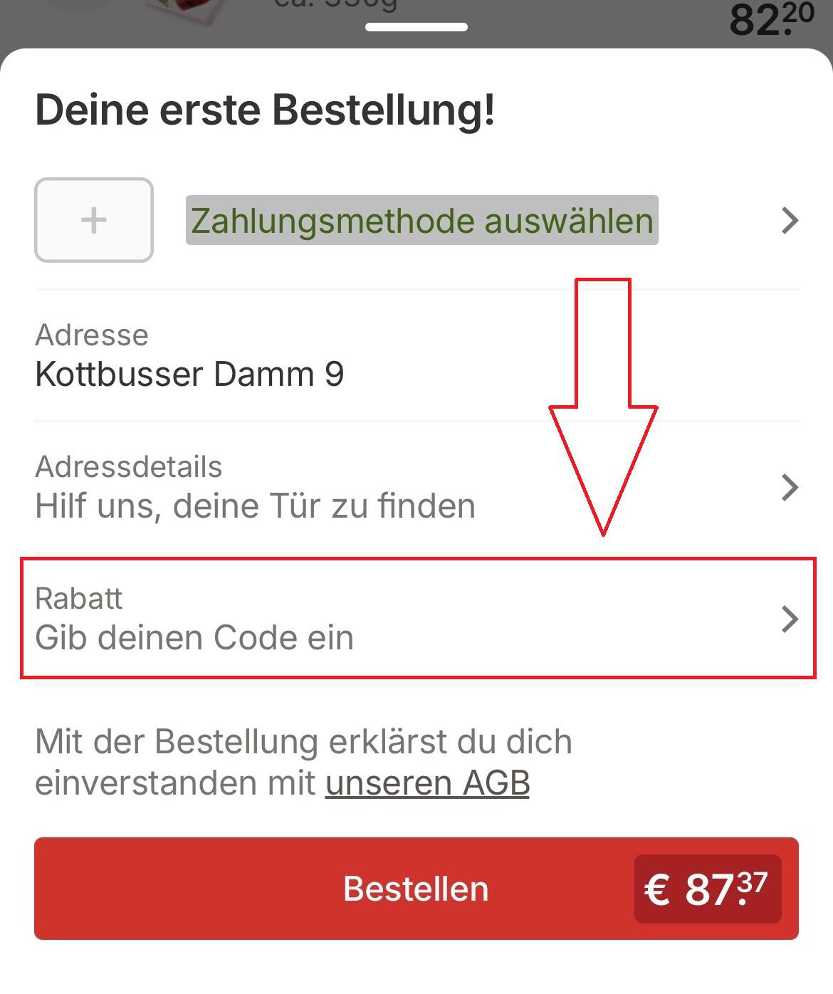 Screenshot vom Eingabefeld mit Hinweis darauf, wo du deinen Picnic Gutschein einlösen kannst