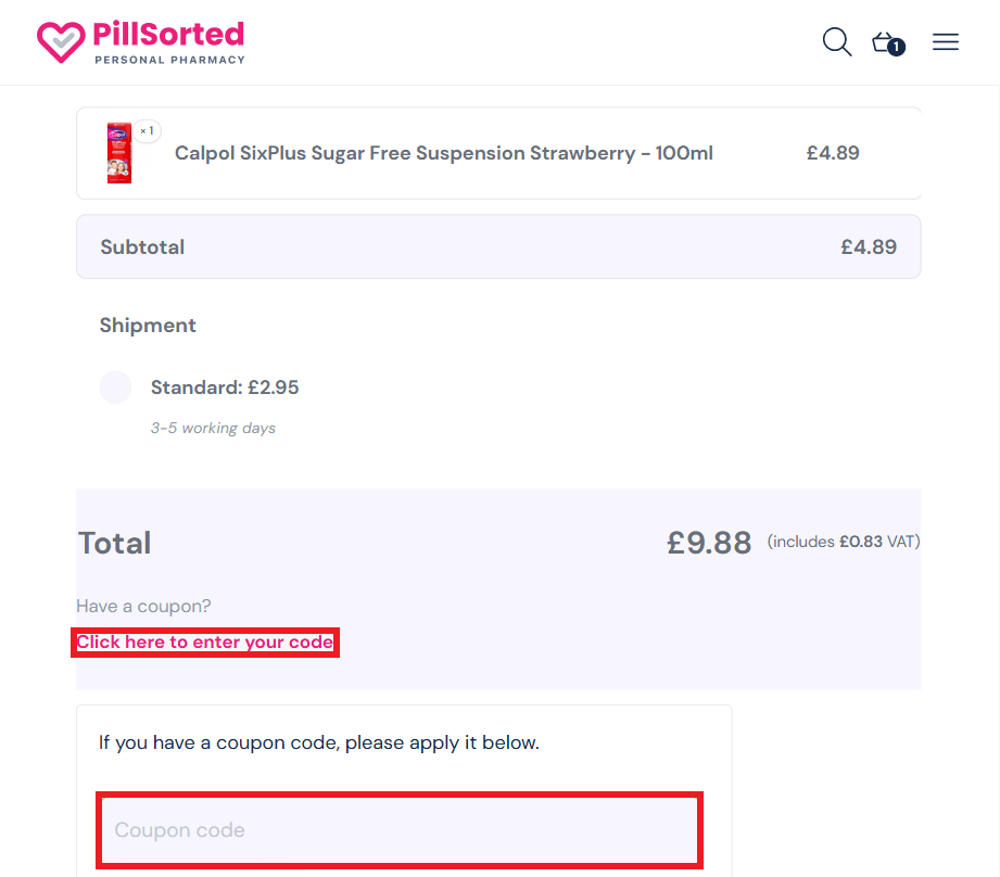 PillSorted discount code redemption at checkout image