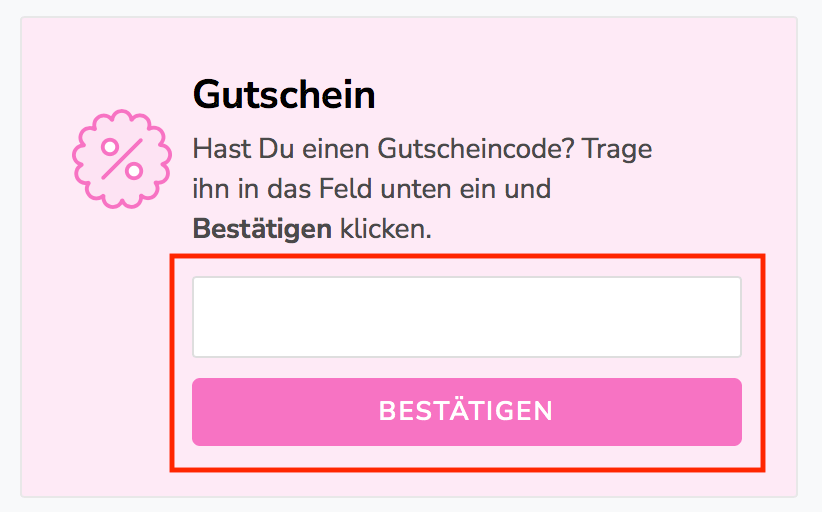 Eingabefeld für den PINK PANDA Rabattcode im Warenkorb