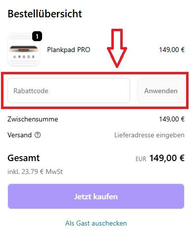 Screenshot von der Bestellübersicht um deinen Plankpad Gutschein einzulösen