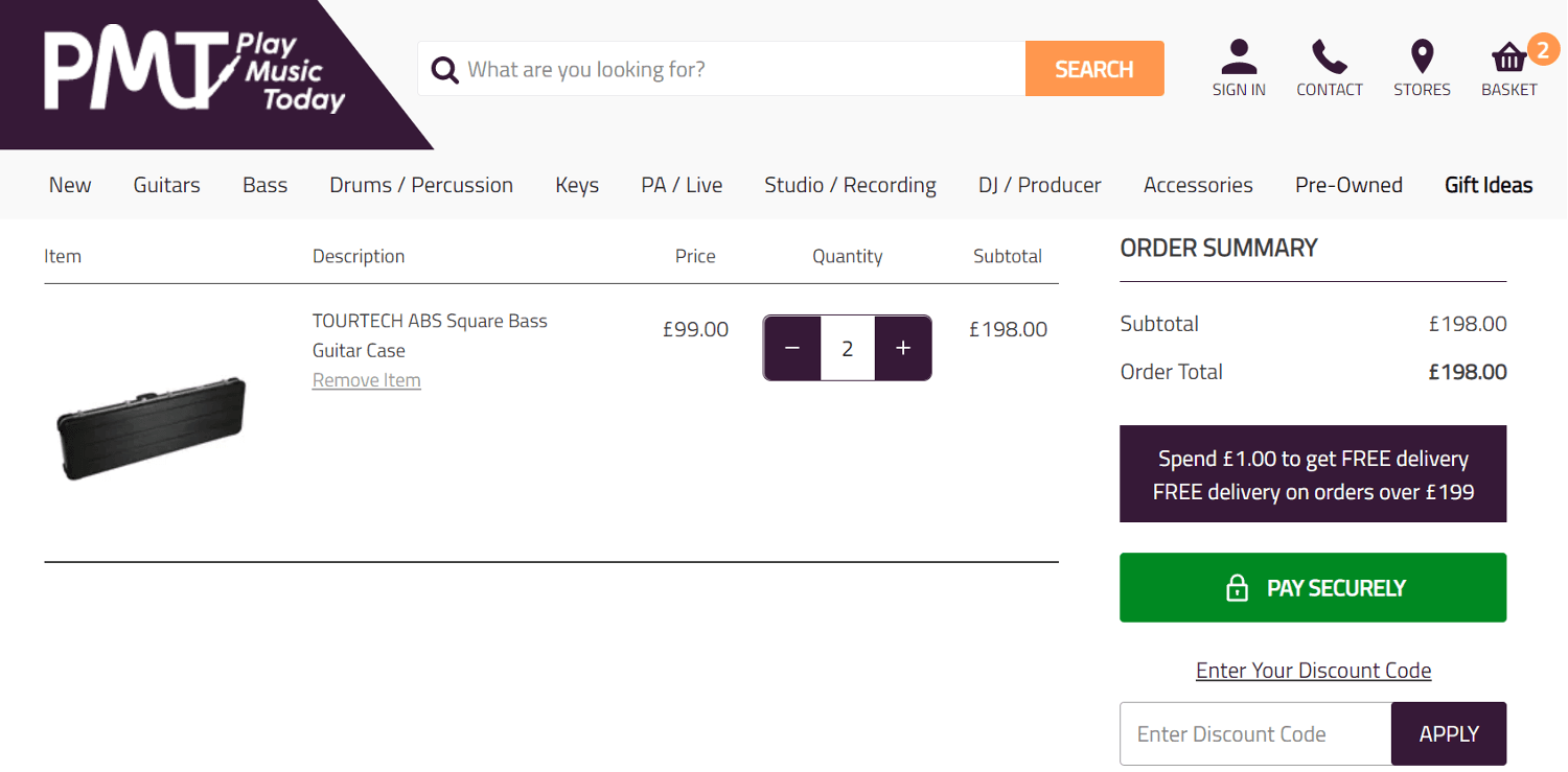 Screenshot of the PMT discount code box at the checkout page
