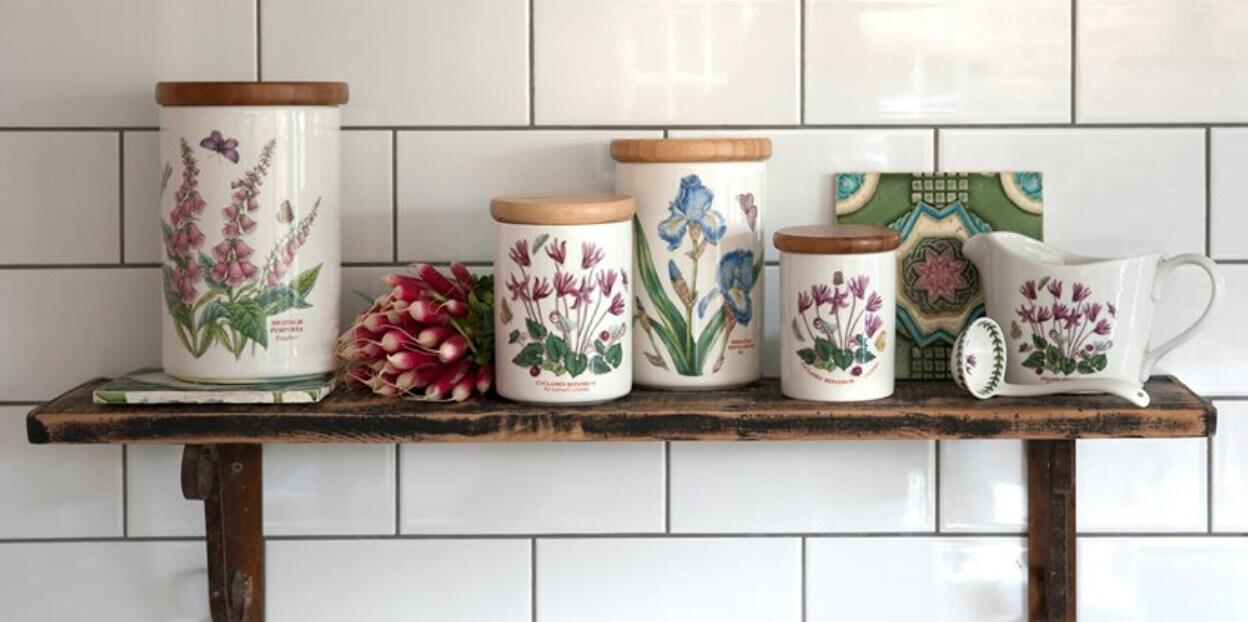 Portmeirion offers page banner - China pots and some other Portmeirion products on a shelf