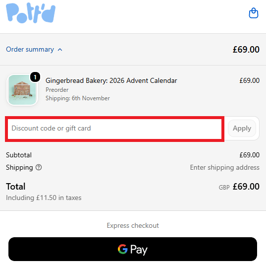 Pott'd discount code box in shopping bag image