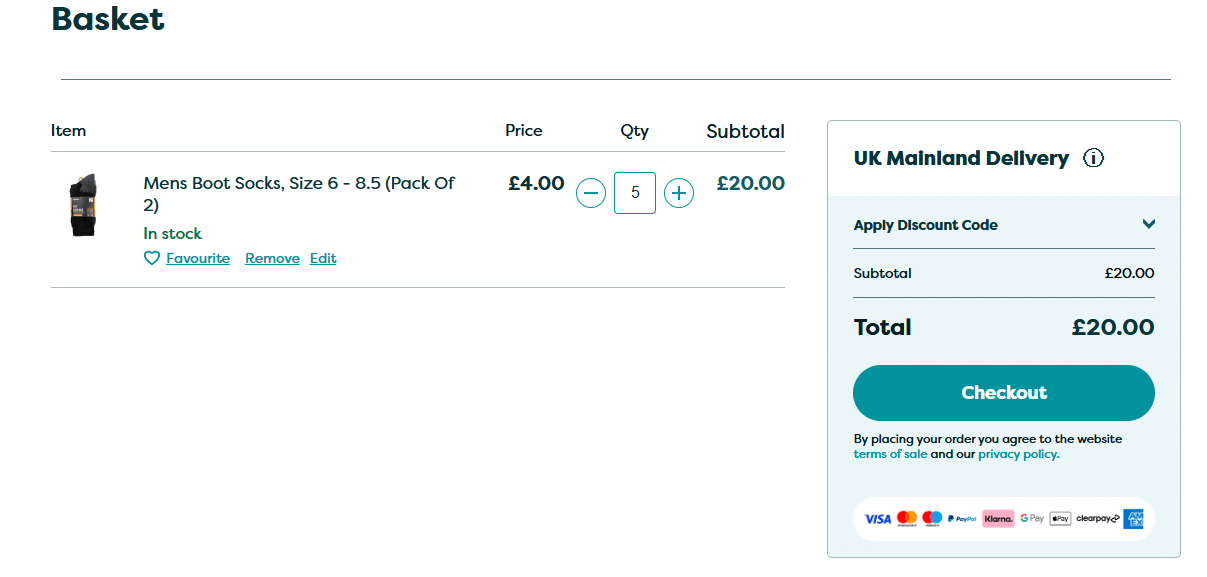 Poundland discount code box in the basket page