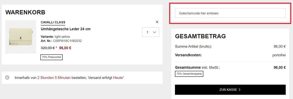 Warenkorbansicht mit Eingabefeld zum Premium Mall Gutschein einlösen