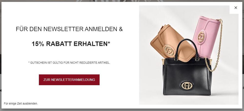 Anmeldebanner für 15 % Newsletter-Rabatt bei Premium Mall