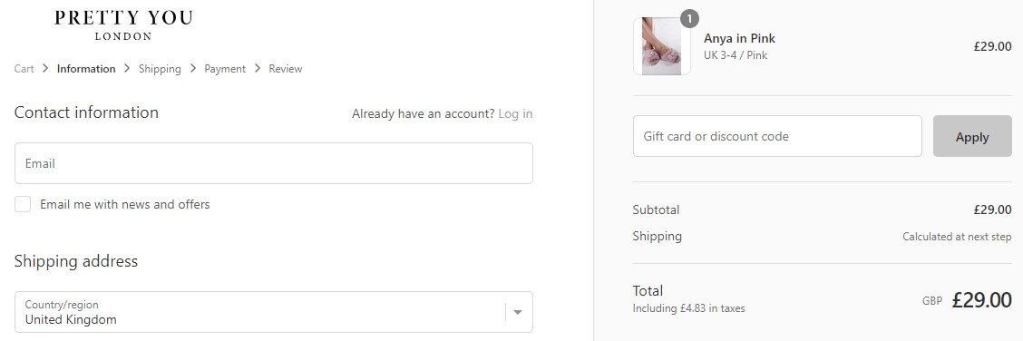 Pretty You London discount codes box - checkout