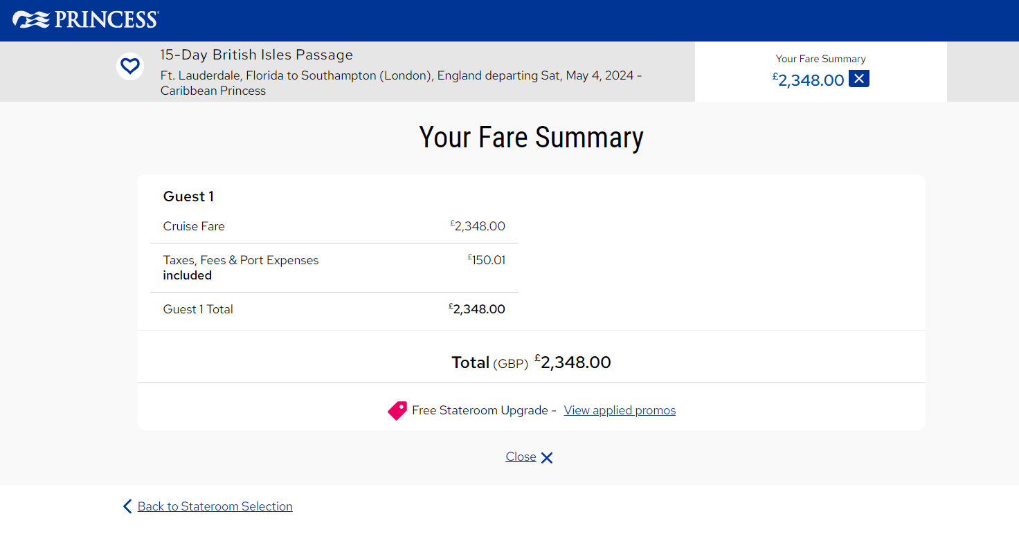 Princess Cruises promo code redemption box