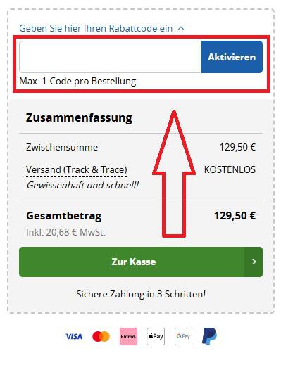 Screenshot vom Eingabefeld mit Hinweis darauf, wo du den PrintAbout Rabattcode einlösen kannst