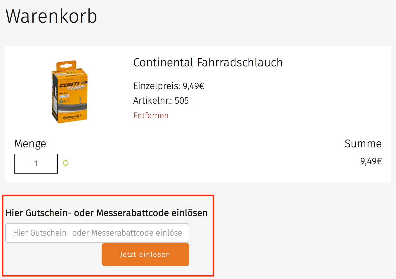 Eingabefeld für den Prophete Gutschein im Warenkorb