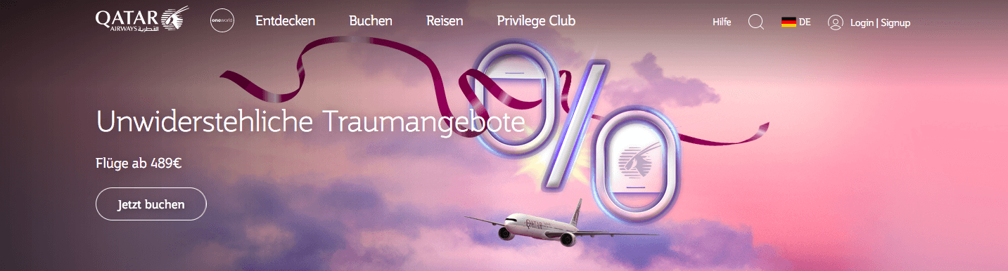 Buche schon ab 489 Euro deinen nächsten Flug bei Qatar Airways