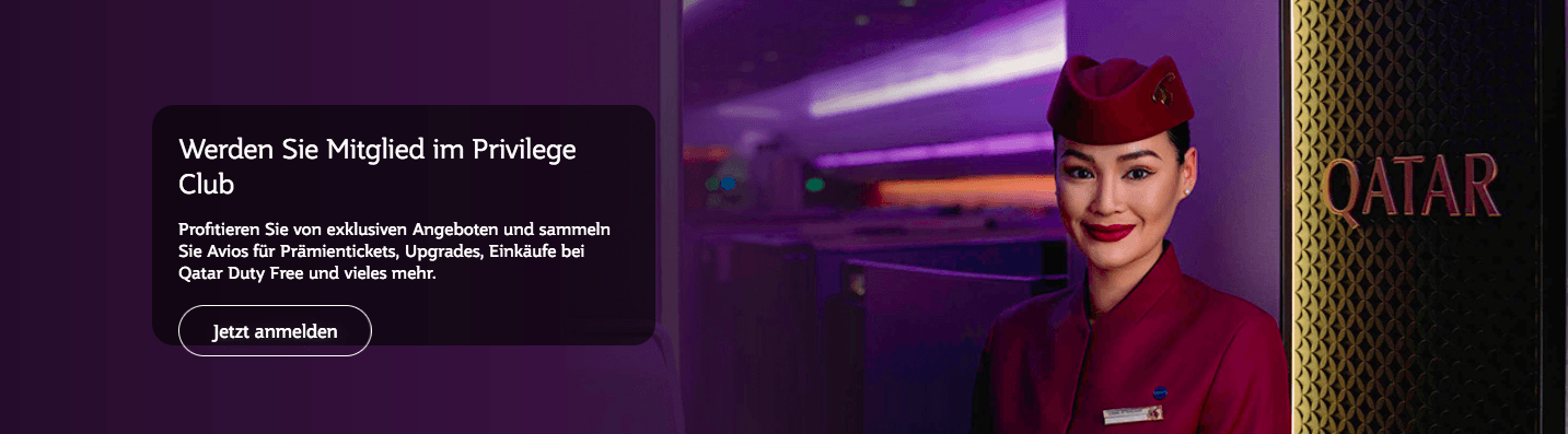 Werde Mitglied im Qatar Airways Privilege Club und sahne viele Vorteile ab
