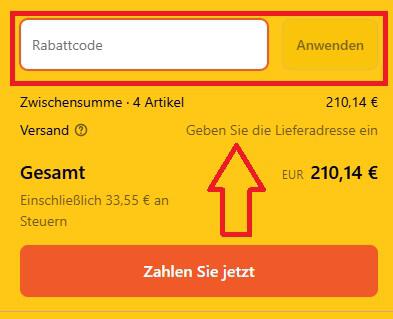 Screenshot von der Bestellübersicht, um einen Qathu Gutschein einzugeben
