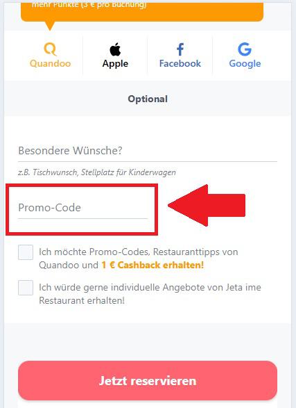 Eingabefeld für Quandoo Gutschein