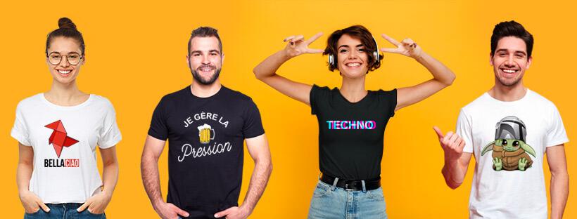 quatre personnes portant un tee-shirt tostadora sur fond orange