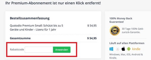 Eingabefeld für Qustodio Gutscheine