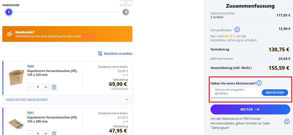 Eingabefeld für einen RAJA Gutschein