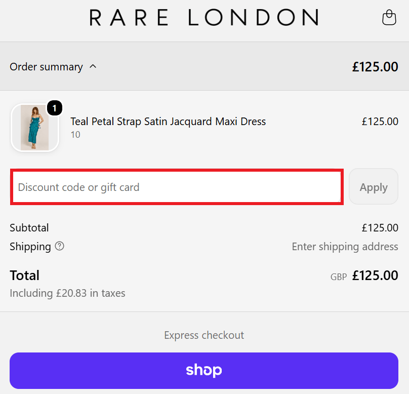 Rare London discount code box in shopping bag