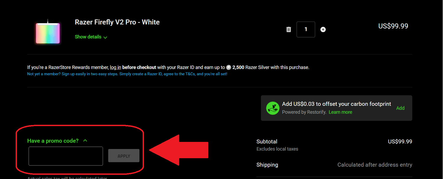 Razer promo code box