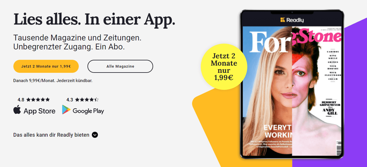 readly-Angebot für zwei Monate zum Sonderpreis