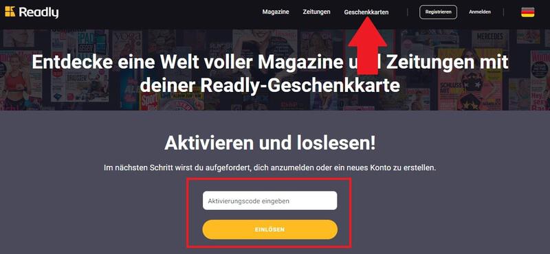 Readly Geschenkgutschein einlösen