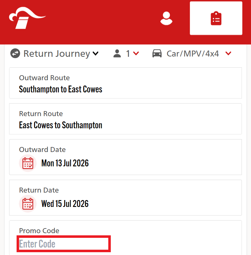 Red Funnel discount code redemption image