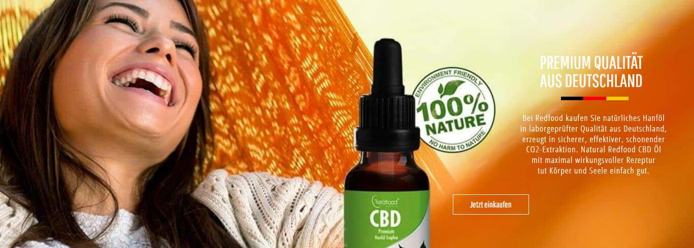 Banner für Redfood24-CBD-Öl „100 % Nature“