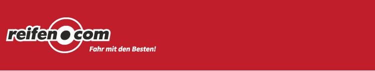 Banner für die reifen.com Gutscheinseite in Rot mit dem Firmenlogo und Slogan „Fahr mit den Besten!“