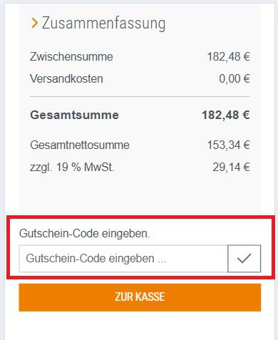 Eingabefeld für einen Reifen24.de in der Warenkorbansicht