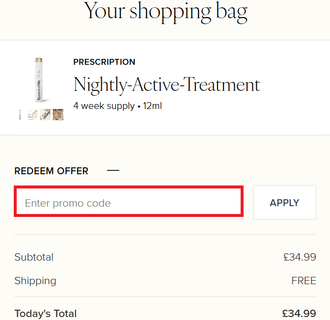 Renew + Me discount code box prior to payment