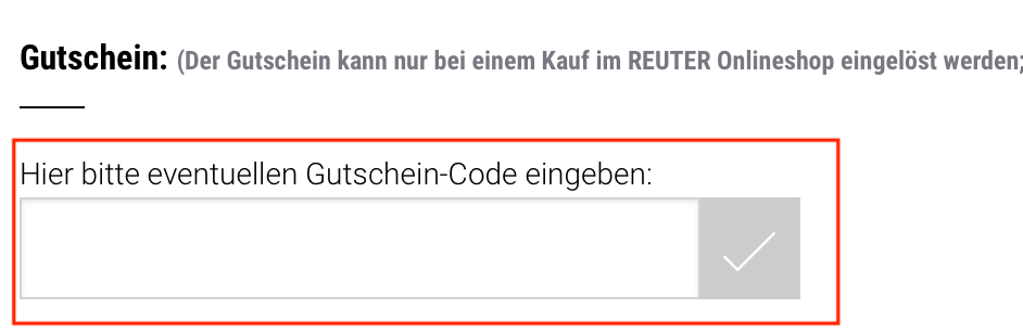 Eingabefeld für den Reuter-Gutscheincode im Warenkorb