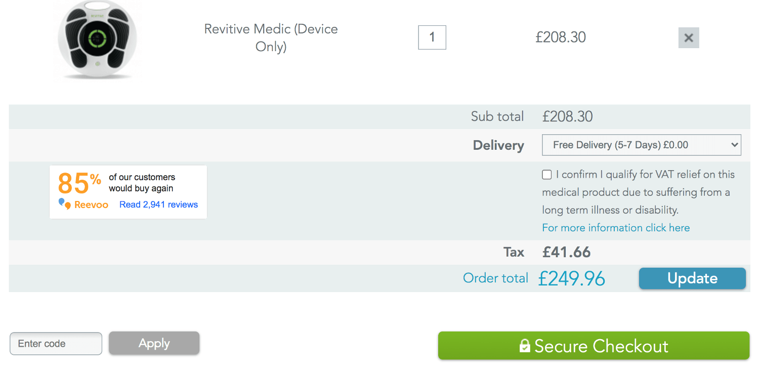 Revitive discount code box during checkout