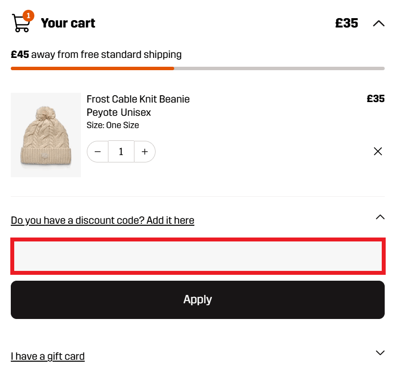 RevolutionRace discount code box in shopping cart