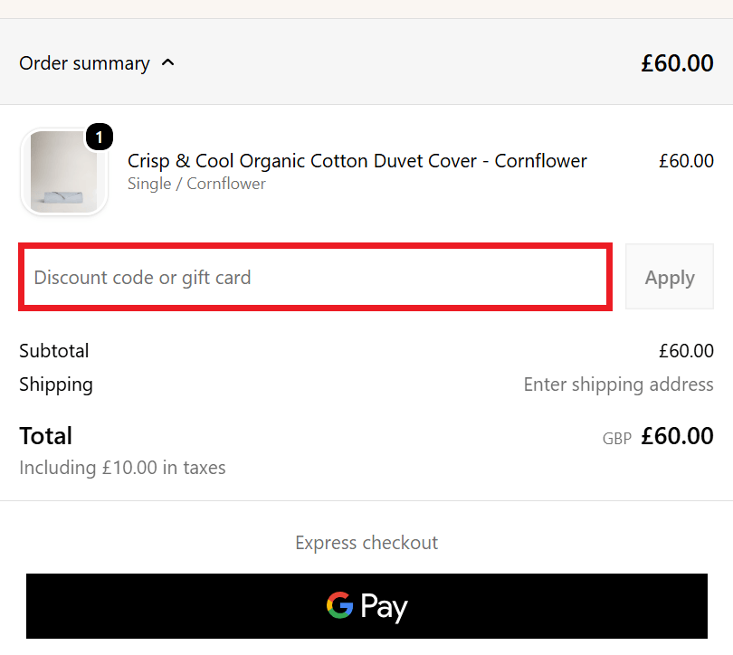 Rise & Fall discount code box in shopping cart image