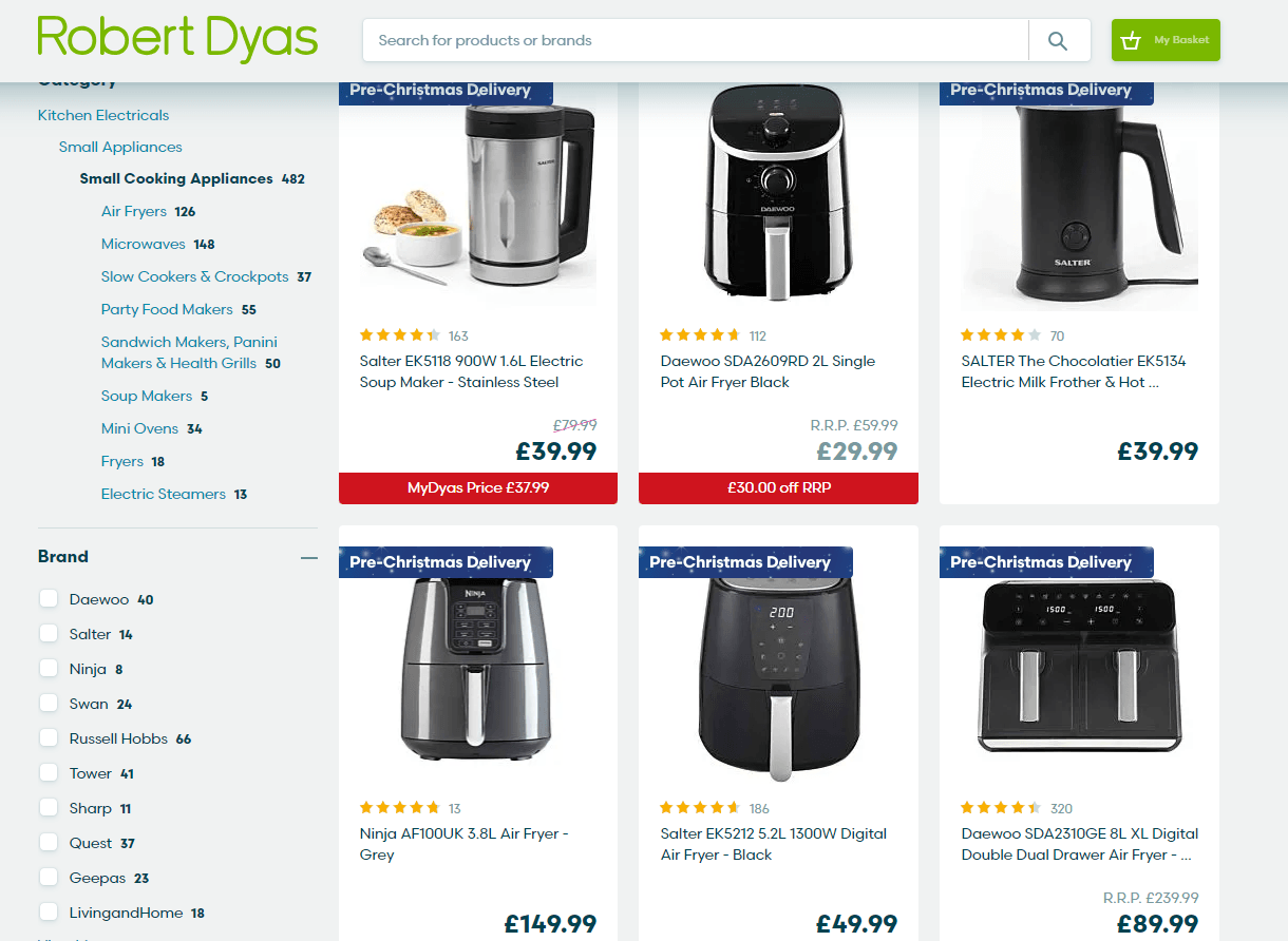 Robert Dyas small kitchen appliances such as airfryer, milk frother and soup maker