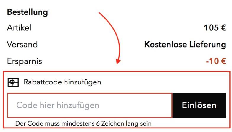 Warenkorb-Screenshot mit Eingabefeld für deinen Rugvista Gutschein