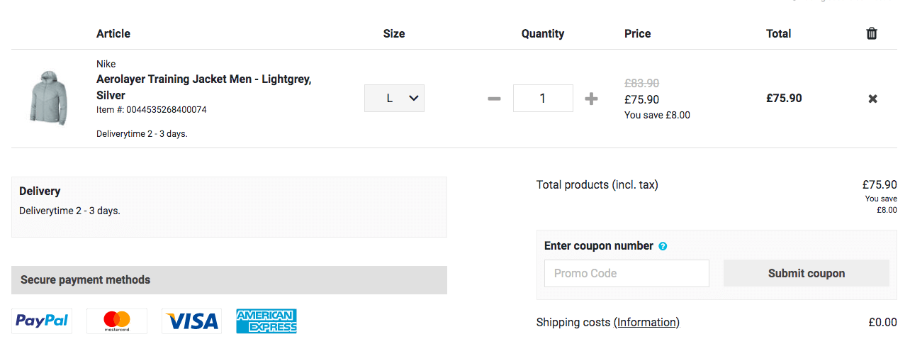 Running Point discount code application box
