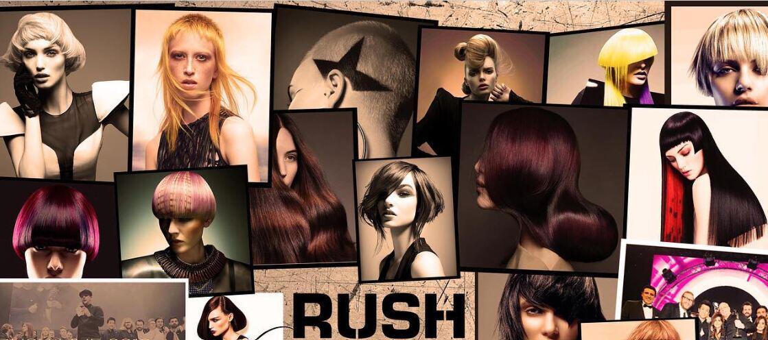Rush offers page image showing a collection of headshots of innovative hairstyles