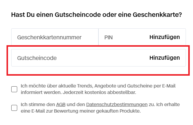 Checkout-Screenshot mit Eingabefeld für deinen s.Oliver Gutschein