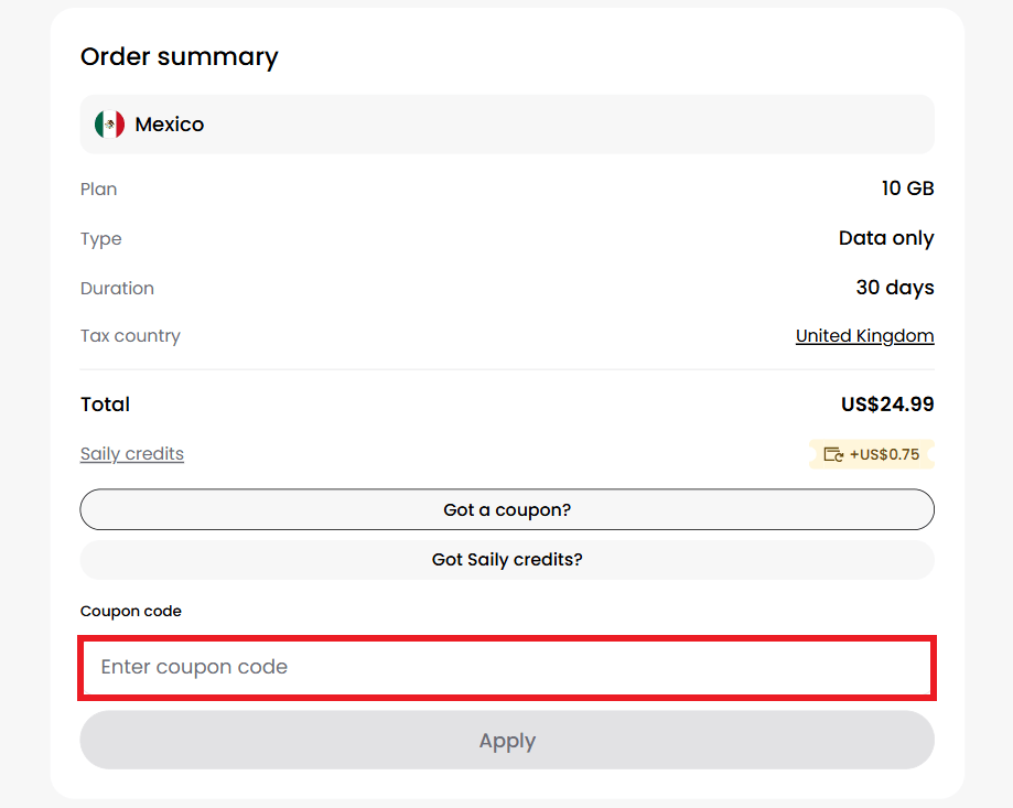 Saily discount code redemption demonstration image