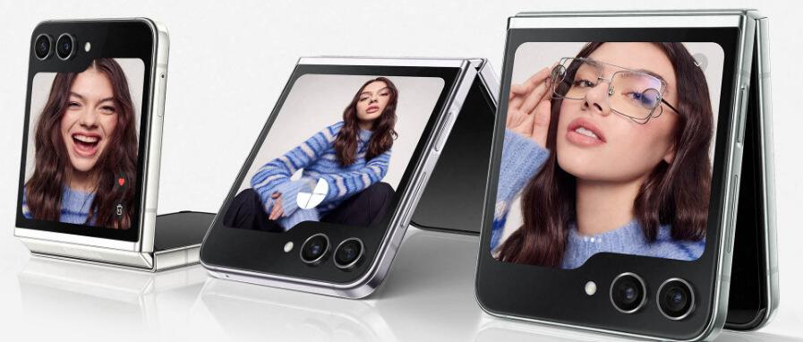Samsung how to save guide image showing 3 Flip5 phones with woman on them