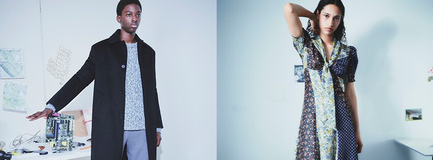 Banner für die Sandro Gutscheinseite mit Models in Damenmode und Herrenmode