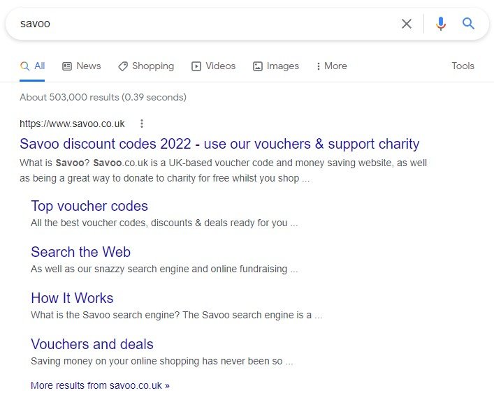 Savoo search engine results