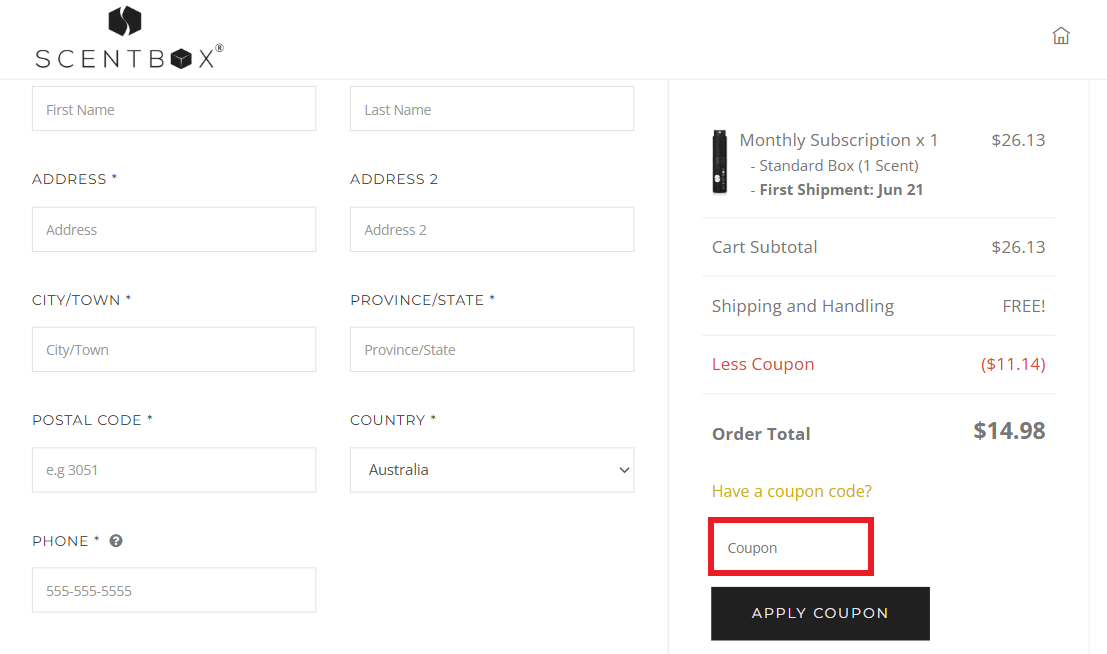 Scent Box discount code box during checkout image