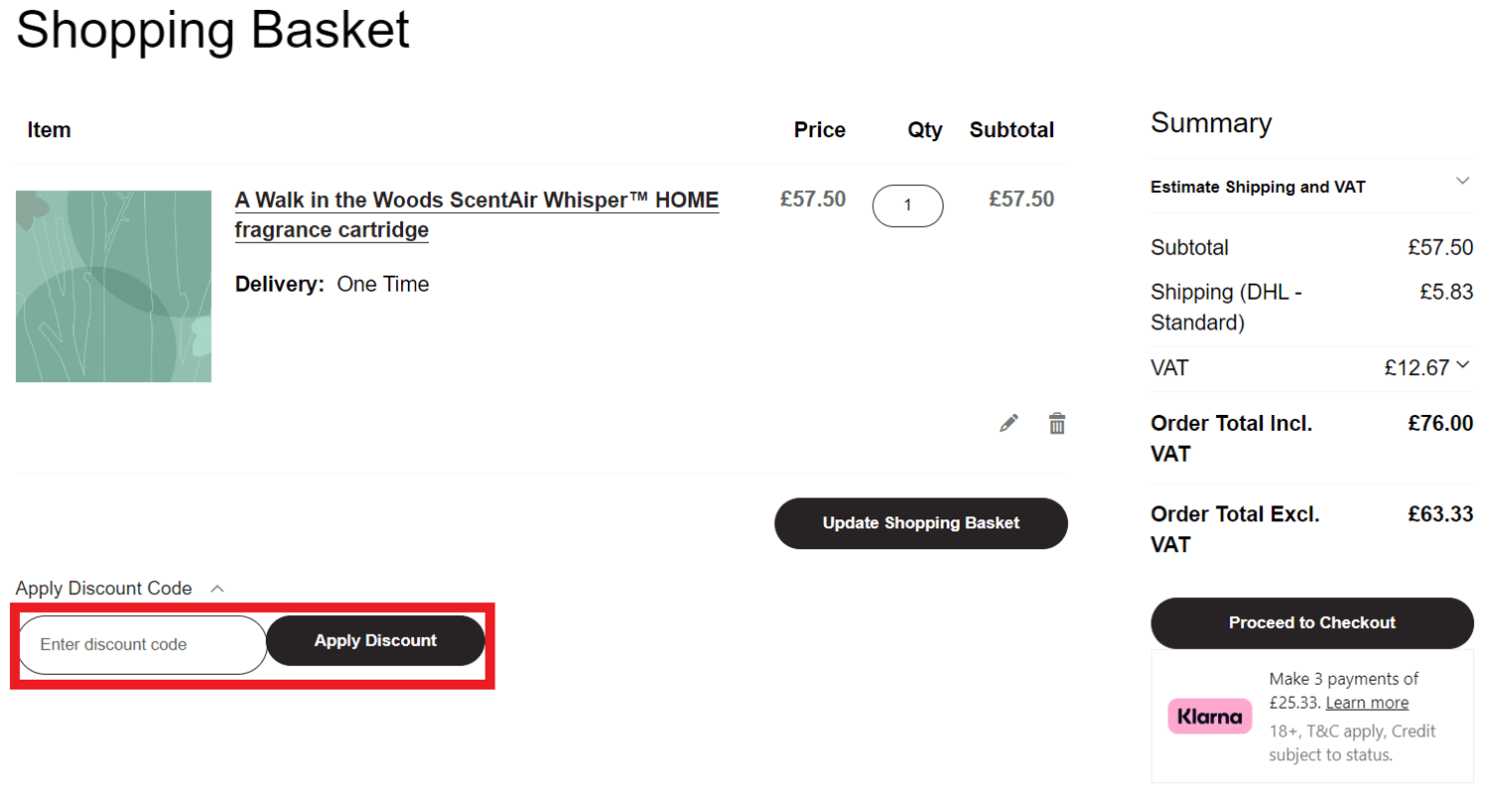 Scentair discount code redemption area image