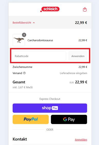 schleich Rabattcode im Online-Shop einlösen
