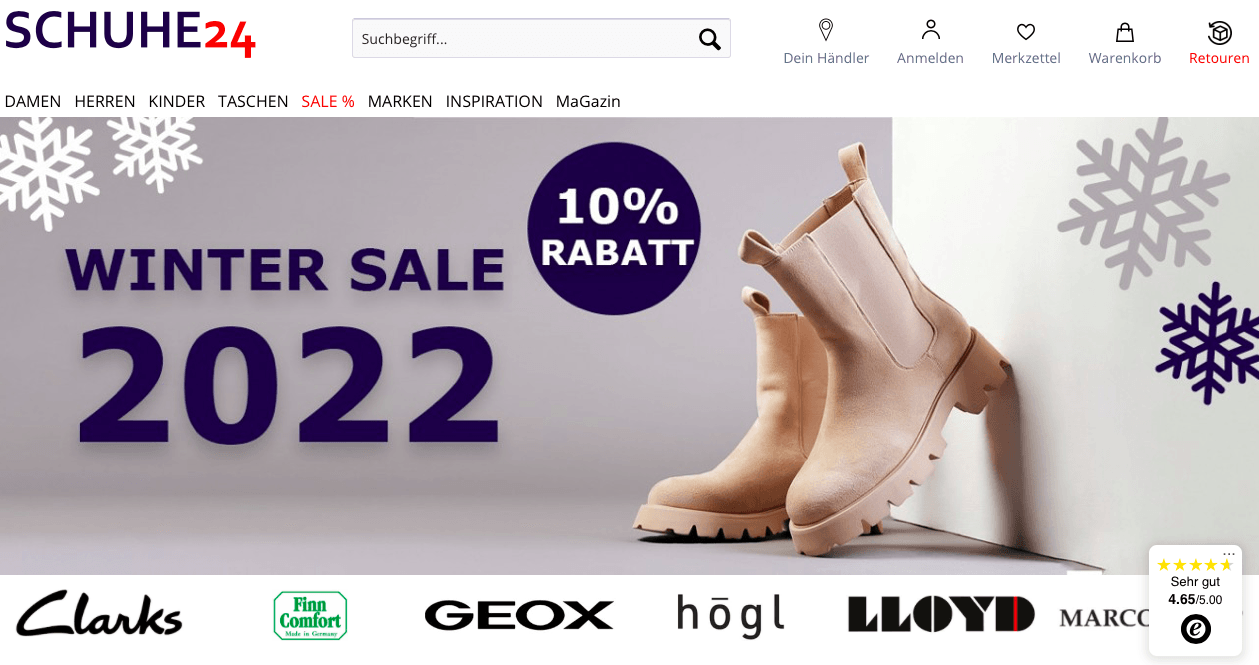Banner für einen saisonalen Schuhe24-Sale