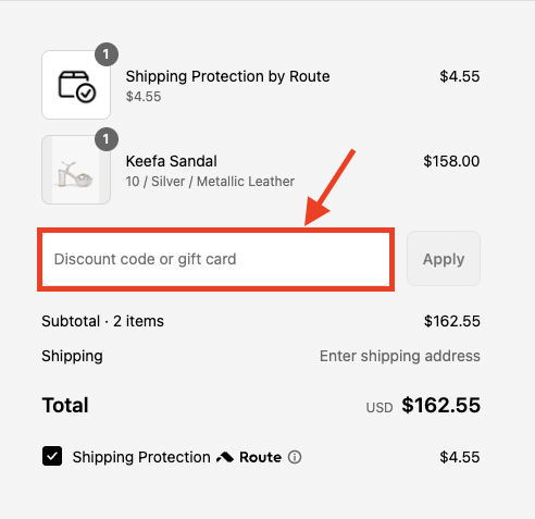 Schutz Shoes discount code box at checkout