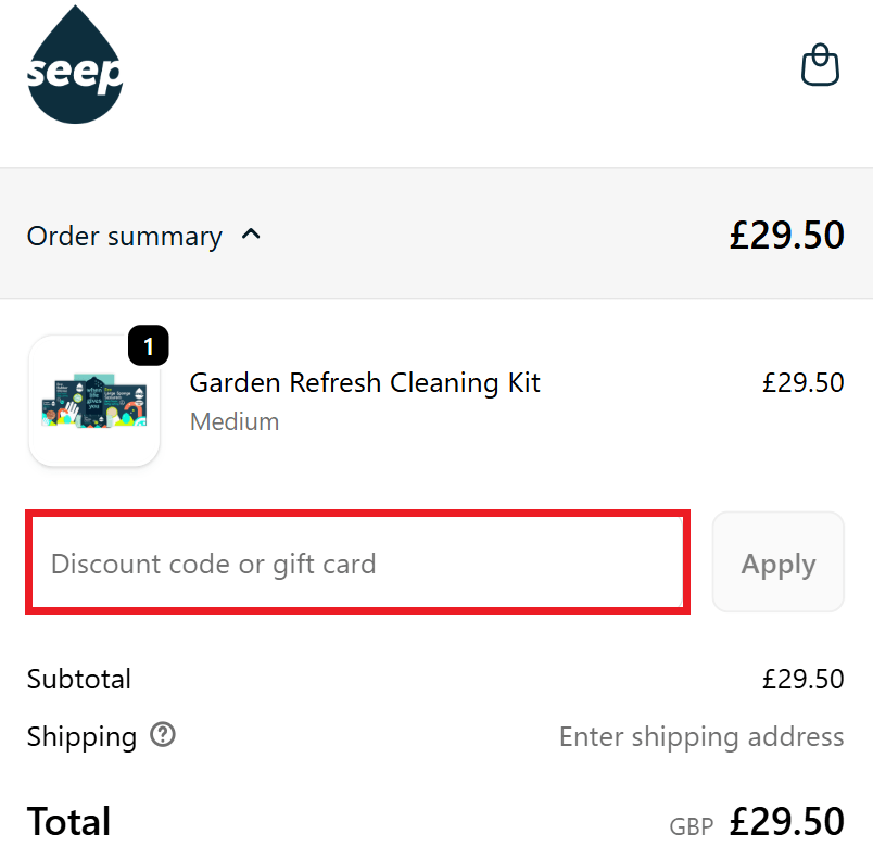 Seep discount code box in shopping cart