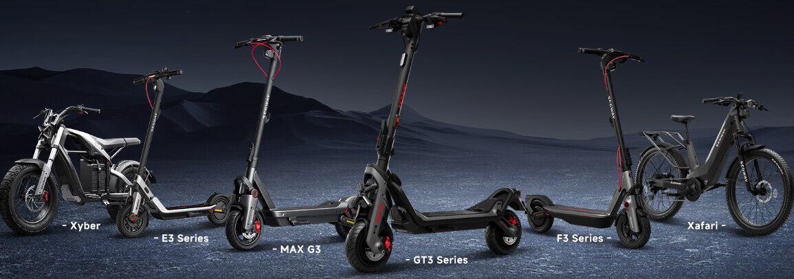 Segway deals banner featuring a selection of e-bikes and e-scooters in a dessert setting at night